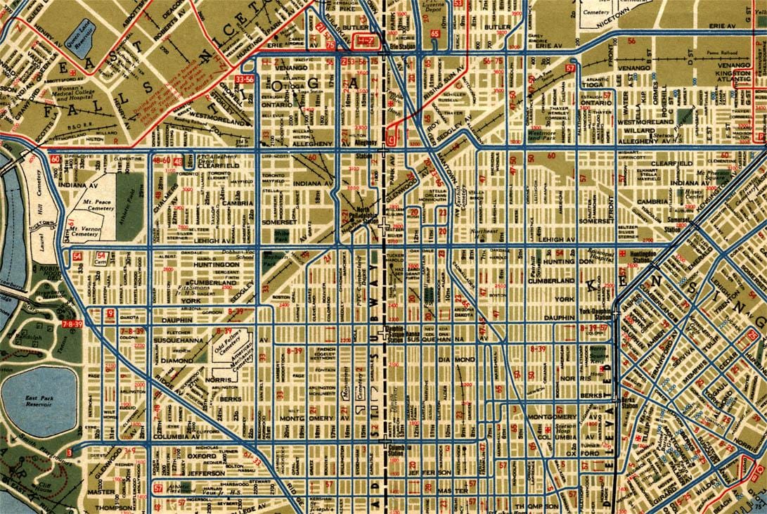 götunni kort af Philadelphia