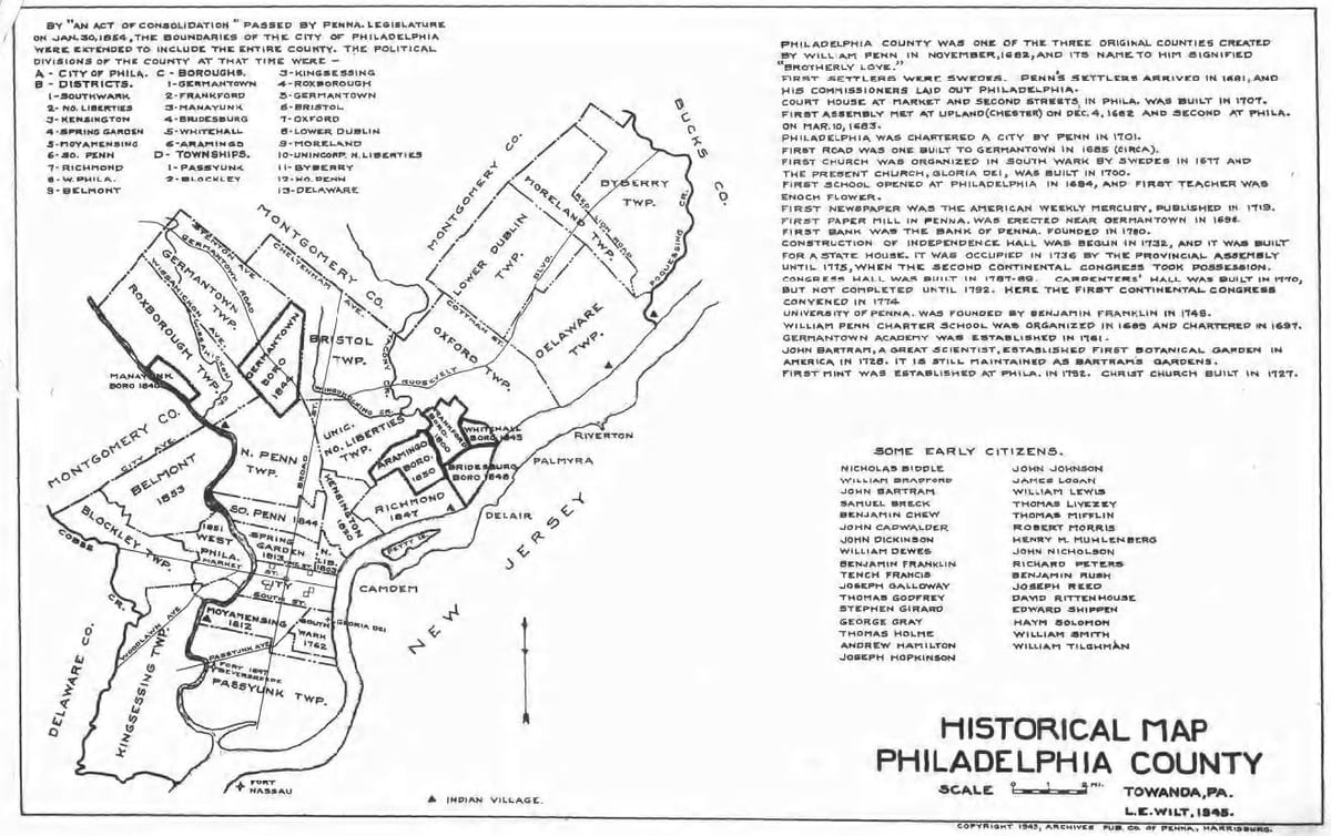 Philadelphia county kort