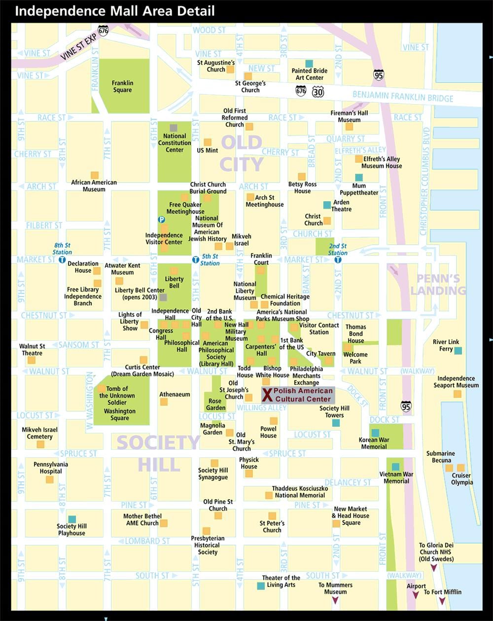 kort af sögulegum Philadelphia