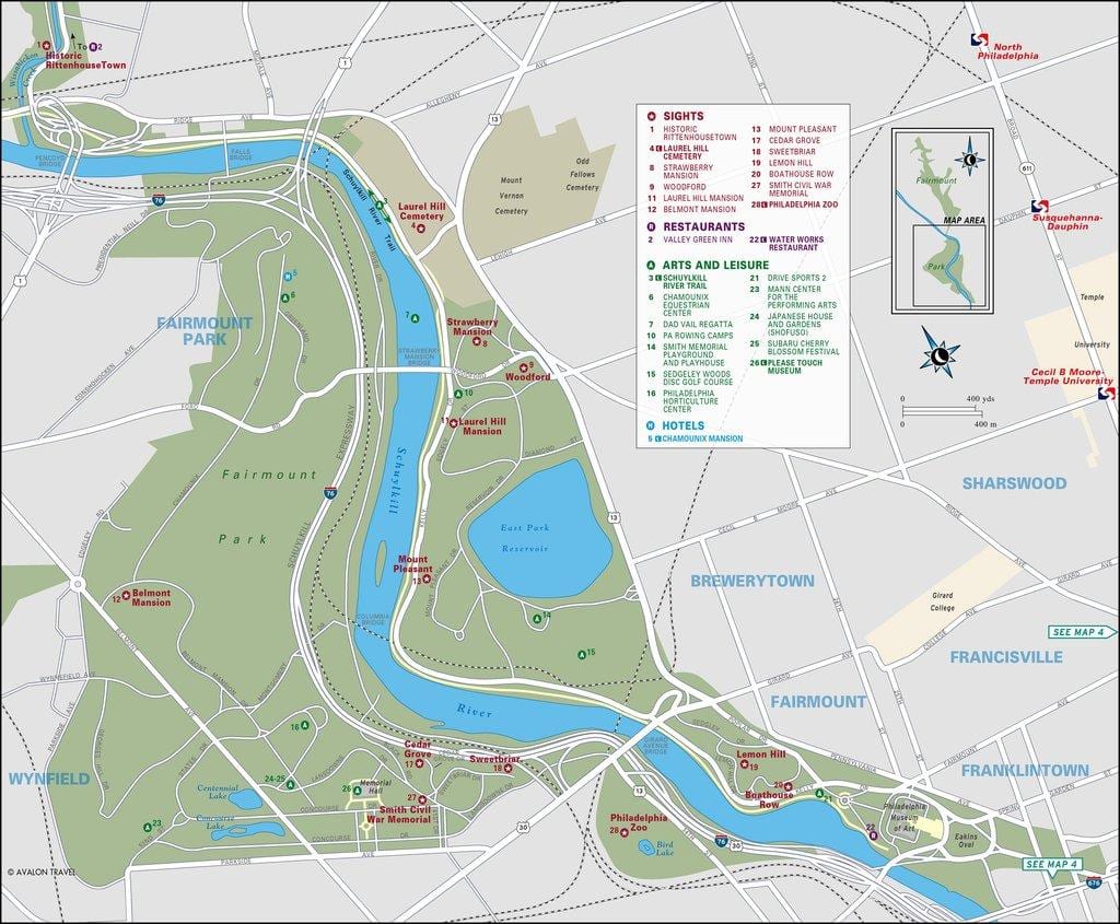 kort af vegamót park Philadelphia