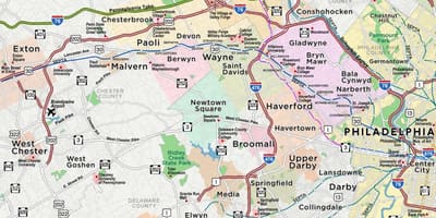 Kort af helstu línu Philadelphia
