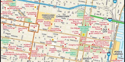 Kort af miðbær Philadelphia