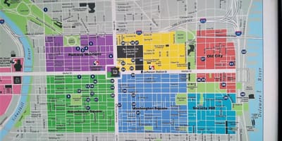 Kort af miðborg Philadelphia