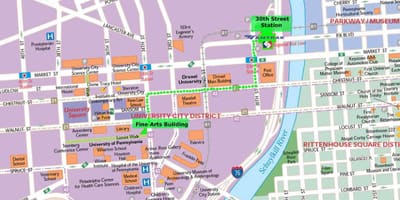 Kort af Philadelphia staðir